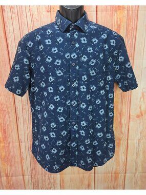 UNTUCKit Mens Navy Floral Short Sleeve Shirt Medium